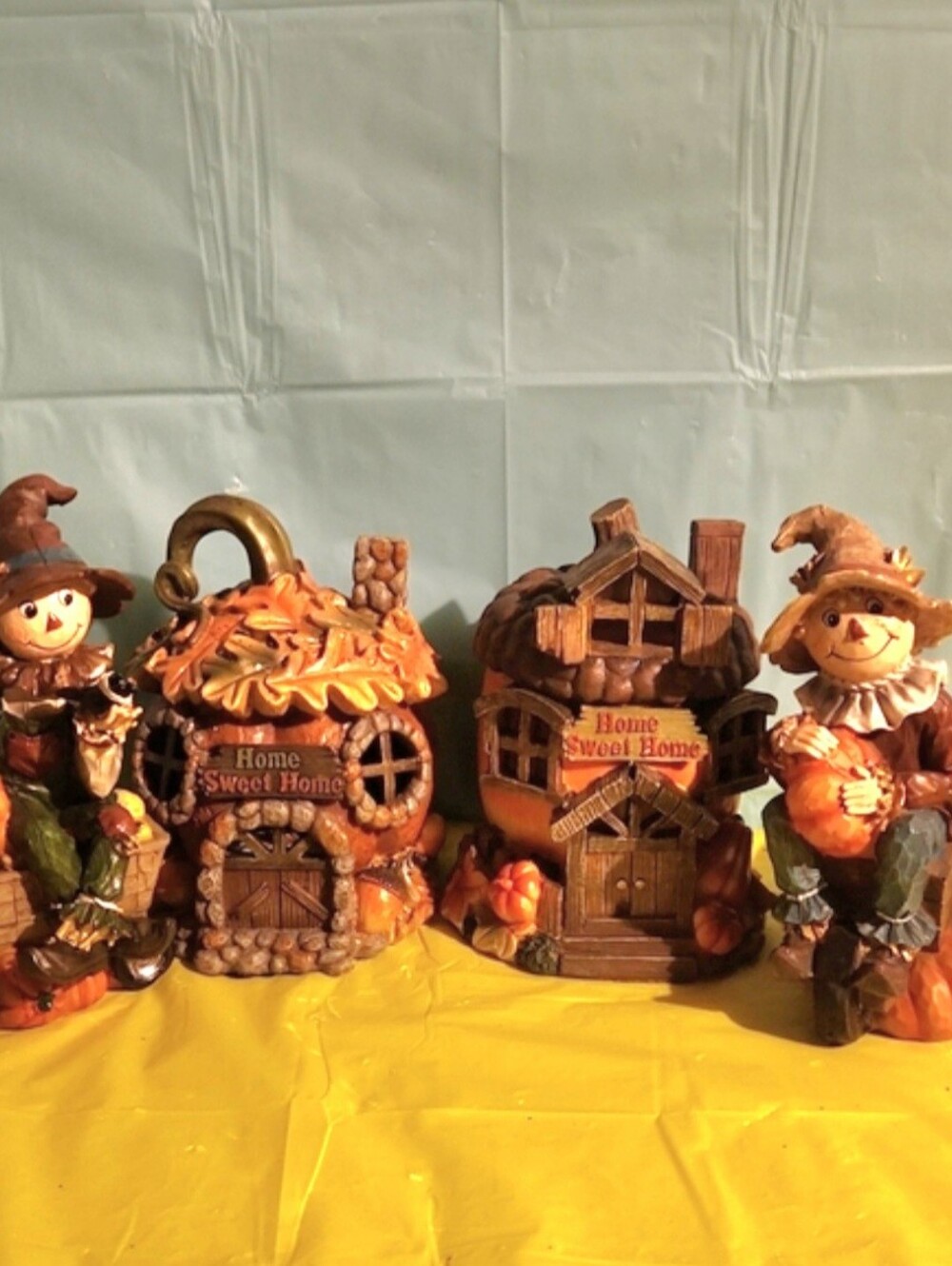 Autumn, Fall, Scarecrow With Pumpkins and Light Up Acorn Lightup House Set